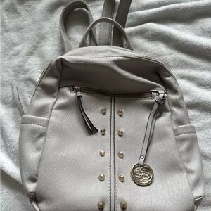 Jessica Simpson Taupe & Gold Studded Backpack Purse Leopard Print Lining 14